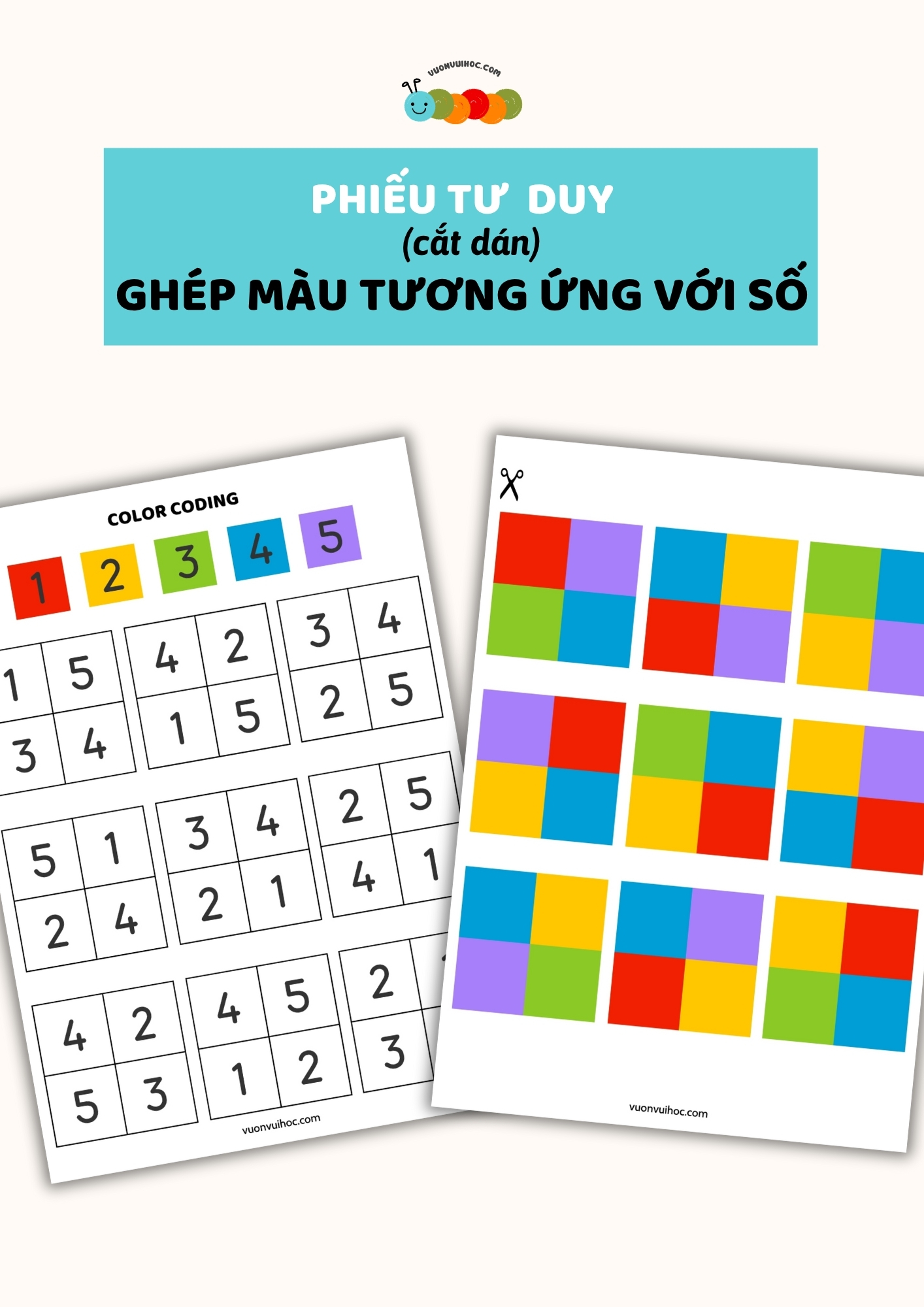 Phiếu tư duy  –  Ghép  màu  tương ứng  với  số